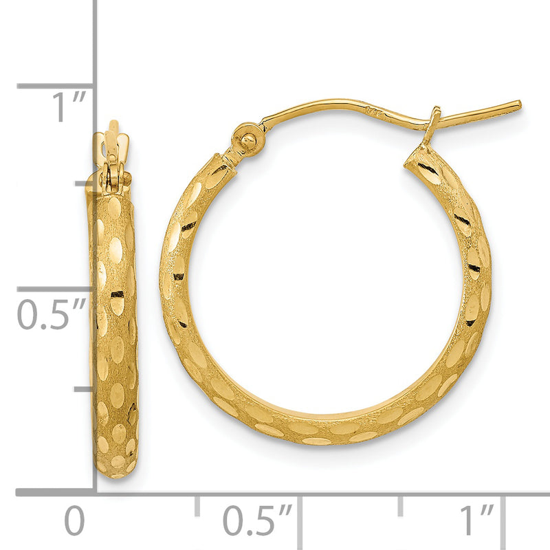 14K Polished and Satin Diamond-cut Hoop Earrings