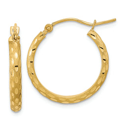 14K Polished and Satin Diamond-cut Hoop Earrings