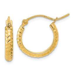 14K Polished and Textured Hoop Earrings