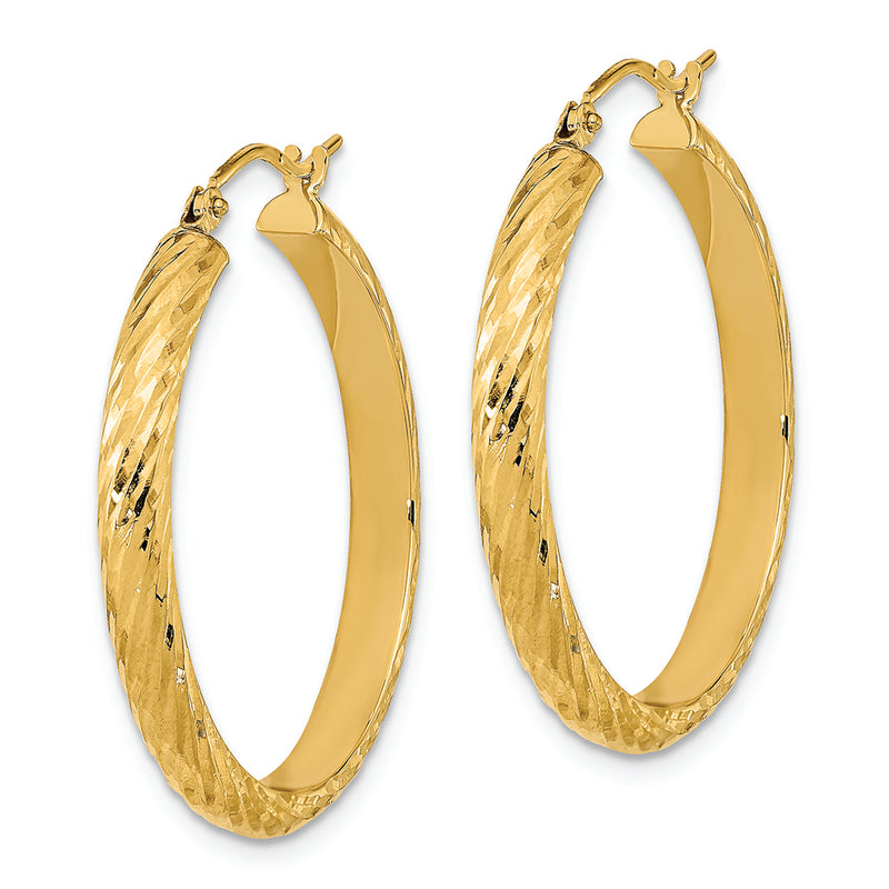 14K Polished Twist Pattern Hoop Earrings