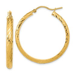 14K Polished Twist Pattern Hoop Earrings