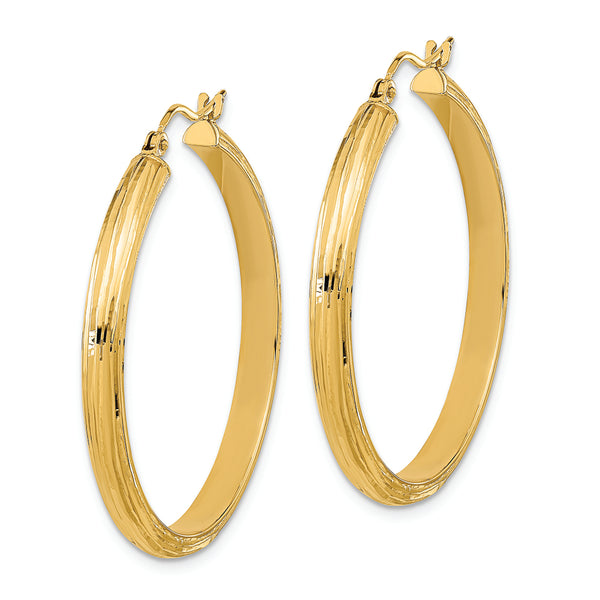 14K Polished and Textured Fancy Hoop Earrings