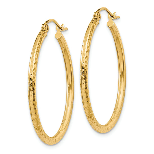 14k Diamond-cut 2mm Round Tube Hoop Earrings