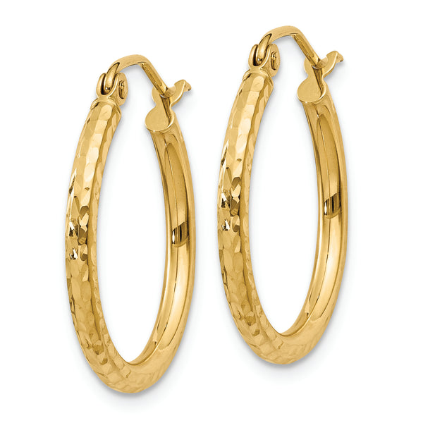 14k Diamond-cut 2mm Round Tube Hoop Earrings