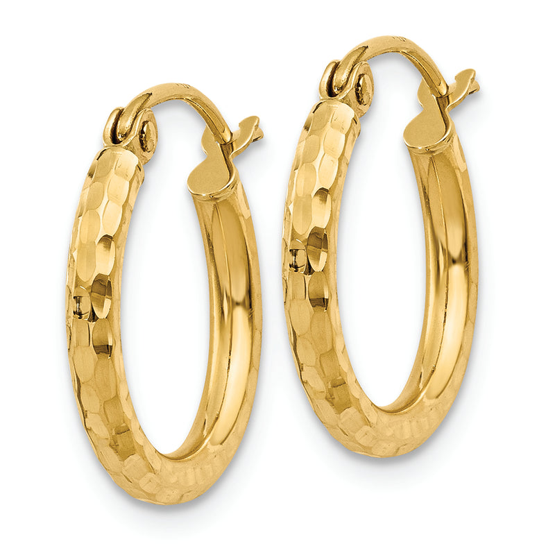 14k Diamond-cut 2mm Round Tube Hoop Earrings