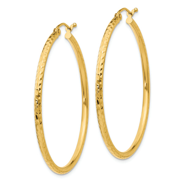 14k Diamond-cut 2mm Round Tube Hoop Earrings