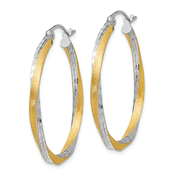 14k & Rhodium Diamond-cut 2.5mm Twisted Hoop Earrings