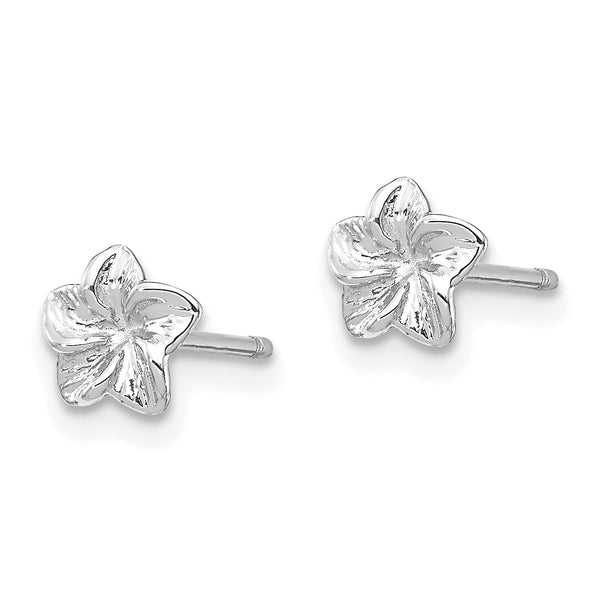 14k White Gold Plumeria Flower Post Earrings