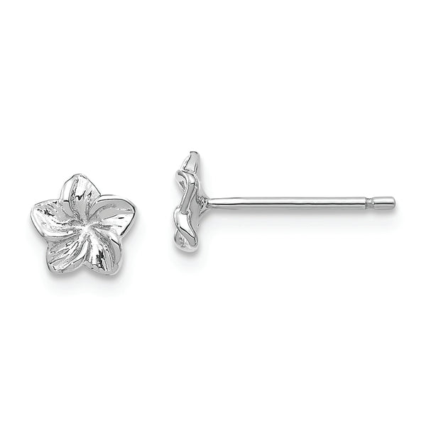 14k White Gold Plumeria Flower Post Earrings