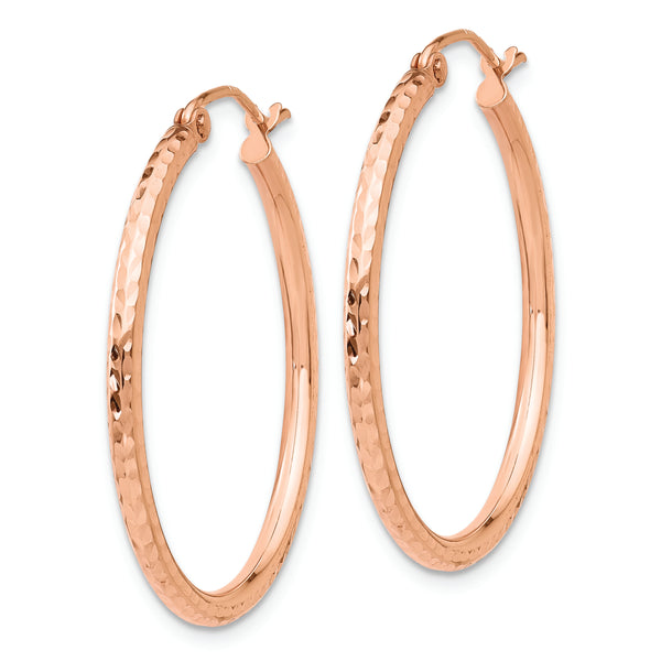 14k Rose Gold Diamond-cut Polished Hoop Earrings