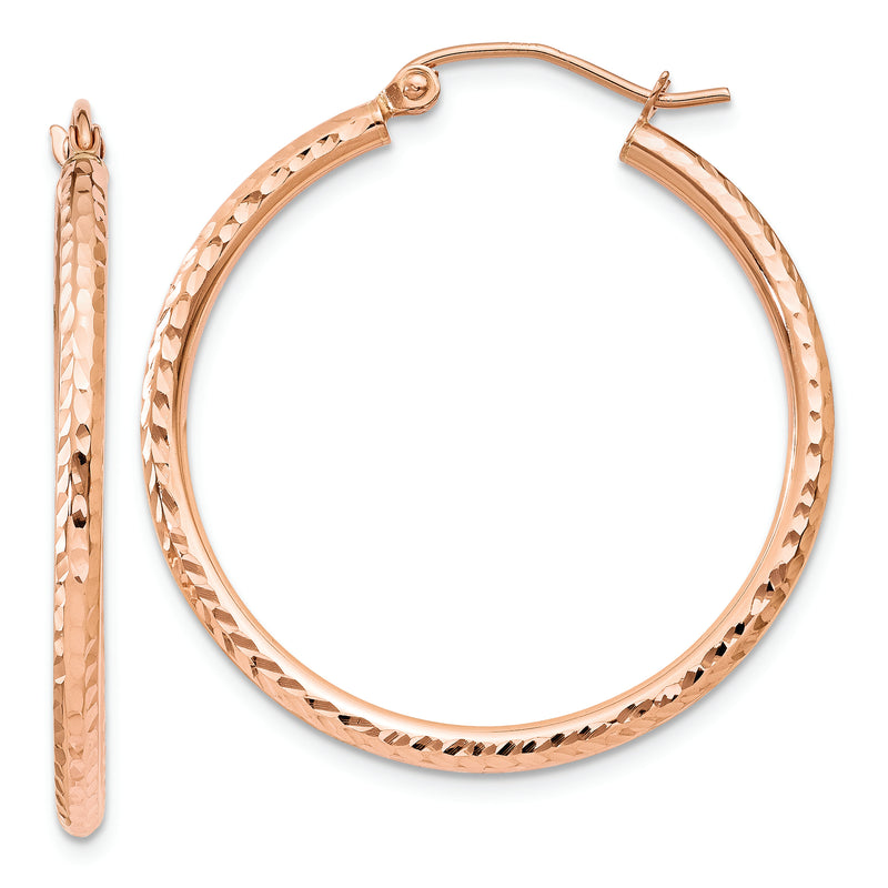 14k Rose Gold Diamond-cut Polished Hoop Earrings