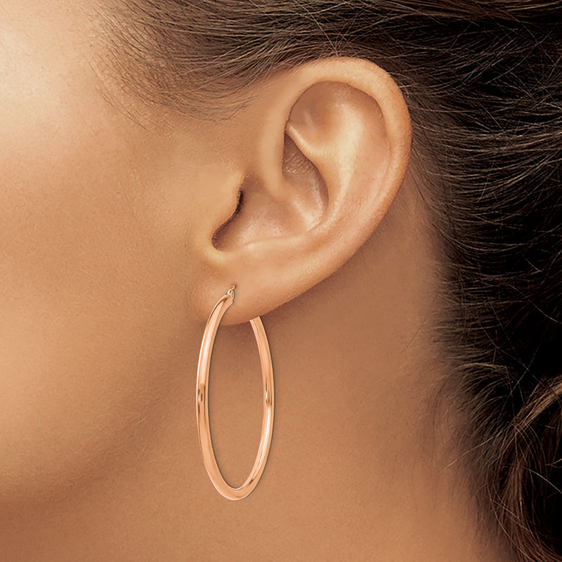 14k Rose Gold Polished 2.5mm Lightweight Tube Hoop Earrings