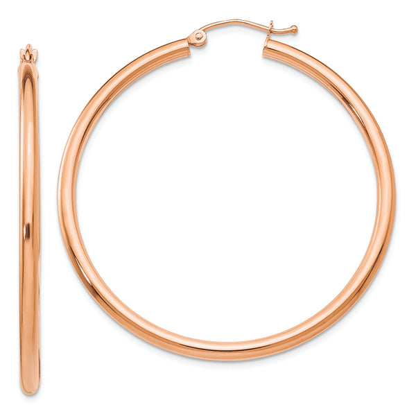 14k Rose Gold Polished 2.5mm Lightweight Tube Hoop Earrings