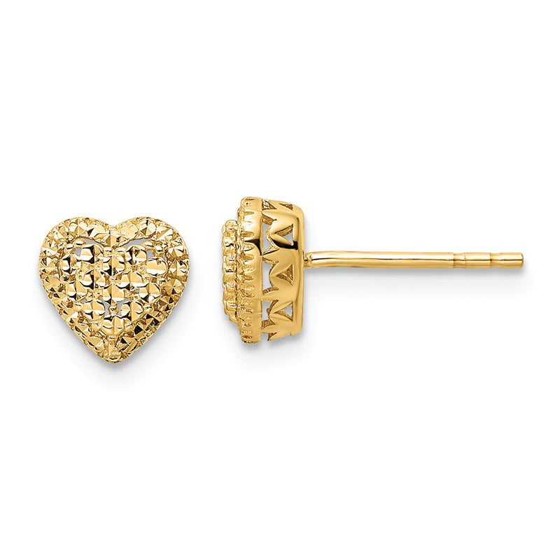 14k Polished Diamond-cut Heart Post Earrings