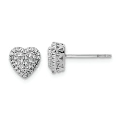 14k White Polished Diamond-cut Heart Post Earrings