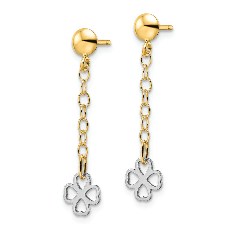 14K Two-tone Polished Dangle Flower Earrings