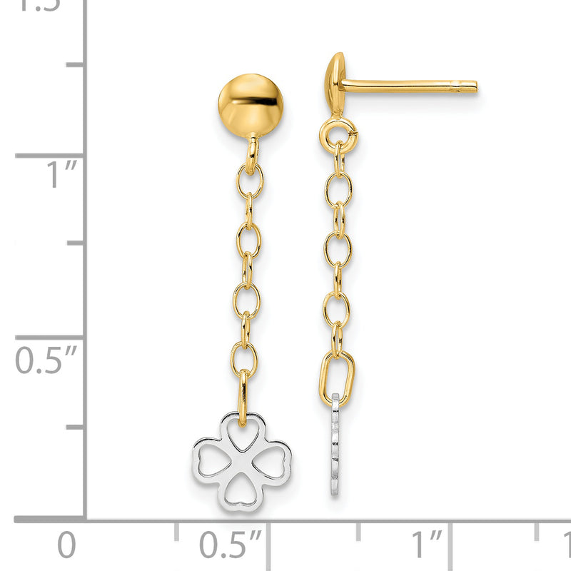 14K Two-tone Polished Dangle Flower Earrings