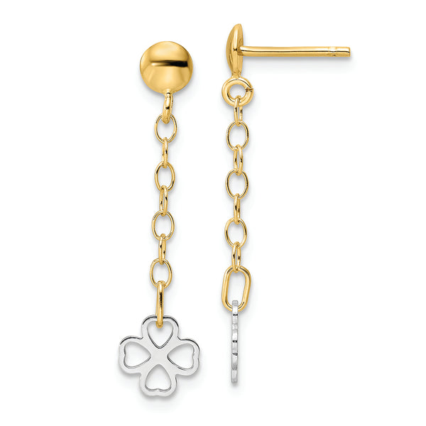 14K Two-tone Polished Dangle Flower Earrings