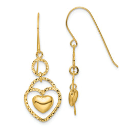 14K D/C Open Heart Heart Charm Earrings