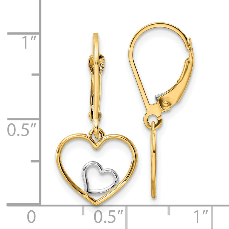 14k w/Rhodium Heart in Heart Leverback Dangle Earrings