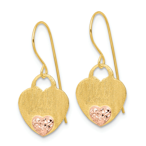 14K Polished D/C Heart Dangle Earrings