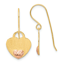 14K Polished D/C Heart Dangle Earrings