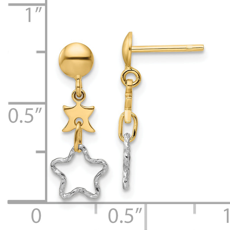 14K Two-tone Polished Dangle Star Earrings