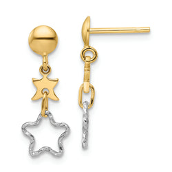 14K Two-tone Polished Dangle Star Earrings