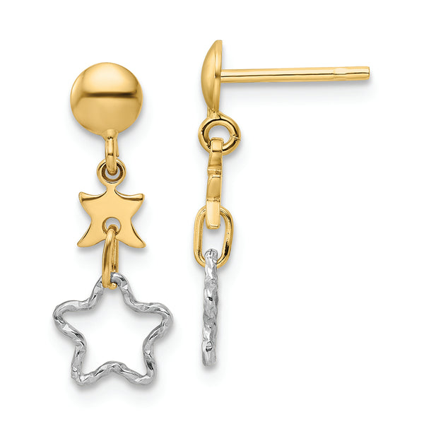 14K Two-tone Polished Dangle Star Earrings