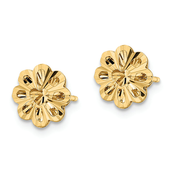 14k Polished Diamond-cut Snowflake Post Earrings