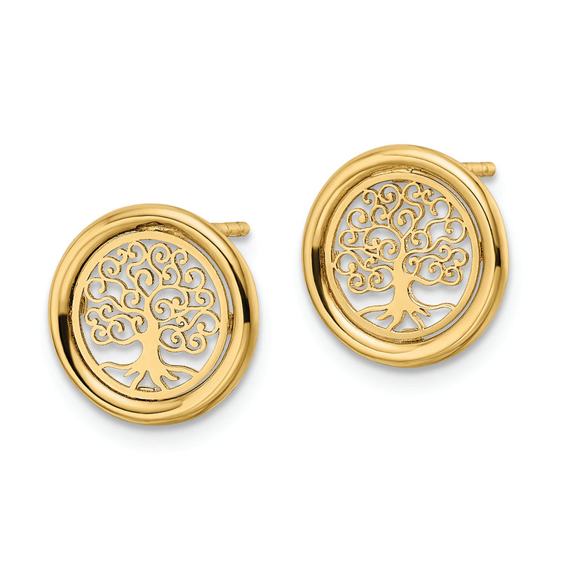 14k Polished Tree of Life in Circle Post Earrings