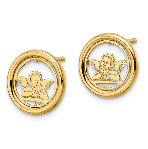 14k Polished Raphael Angel in Circle Post Earrings