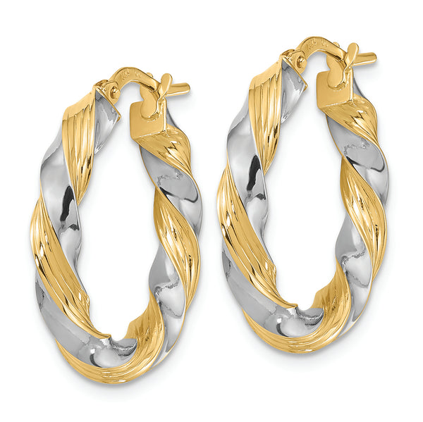 14k w/White Rhodium Polished Twisted Hoop Earrings