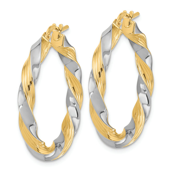 14k w/White Rhodium Polished Twisted Hoop Earrings