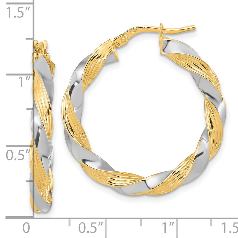 14k w/White Rhodium Polished Twisted Hoop Earrings