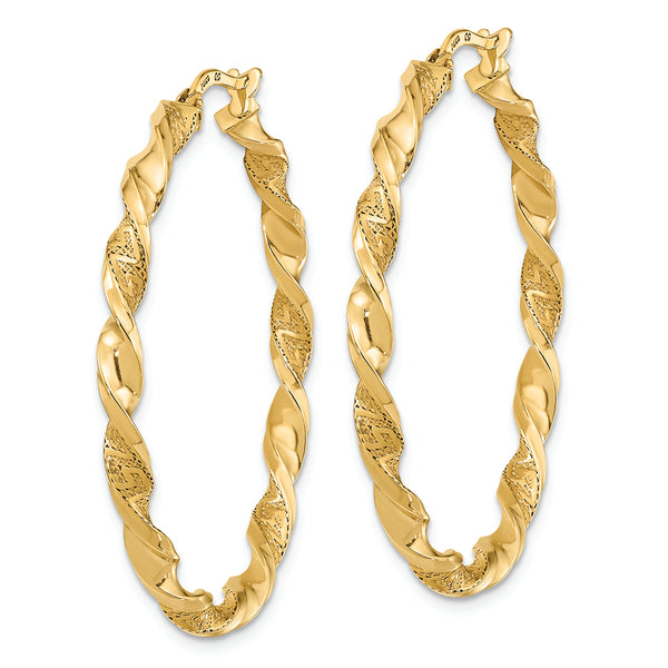 14K Polished and Textured Twisted Hoop Earrings