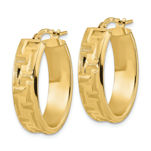 14k Polished Textured Oval Hoop Earrings