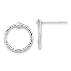 14k White Gold Polished & D/C Circle Post Earrings