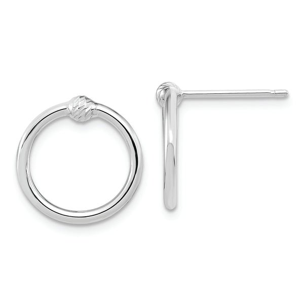 14k White Gold Polished & D/C Circle Post Earrings