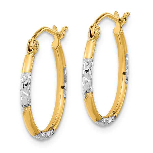 14K w/ White Rhodium Diamond Cut Hoop Earrings