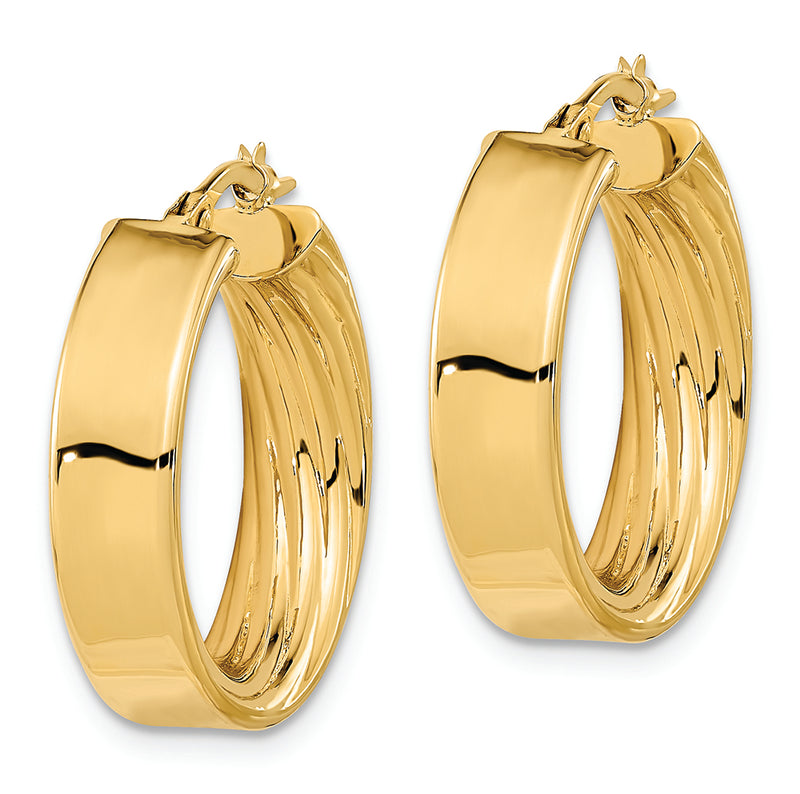 14K Polished and Textured Inside Hoop Earrings