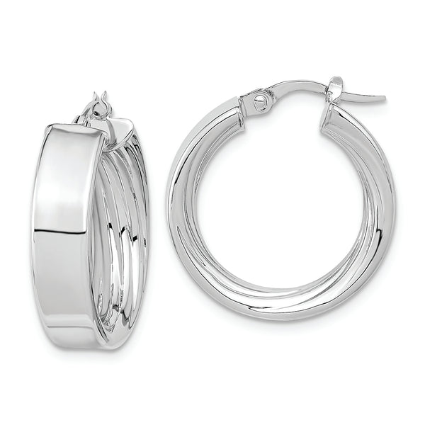 14K White Gold Polished and Textured Inside Hoop Earrings