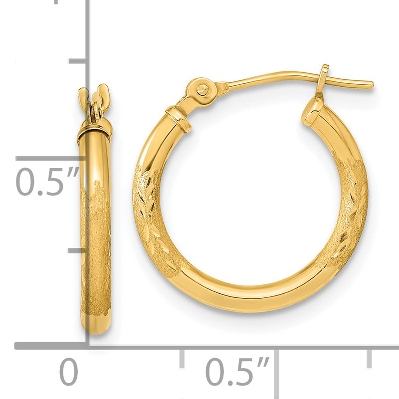 14K Polished and Satin Diamond-cut Hoop Earrings