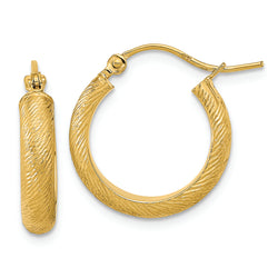 14K Polished Textured Hoop Earrings