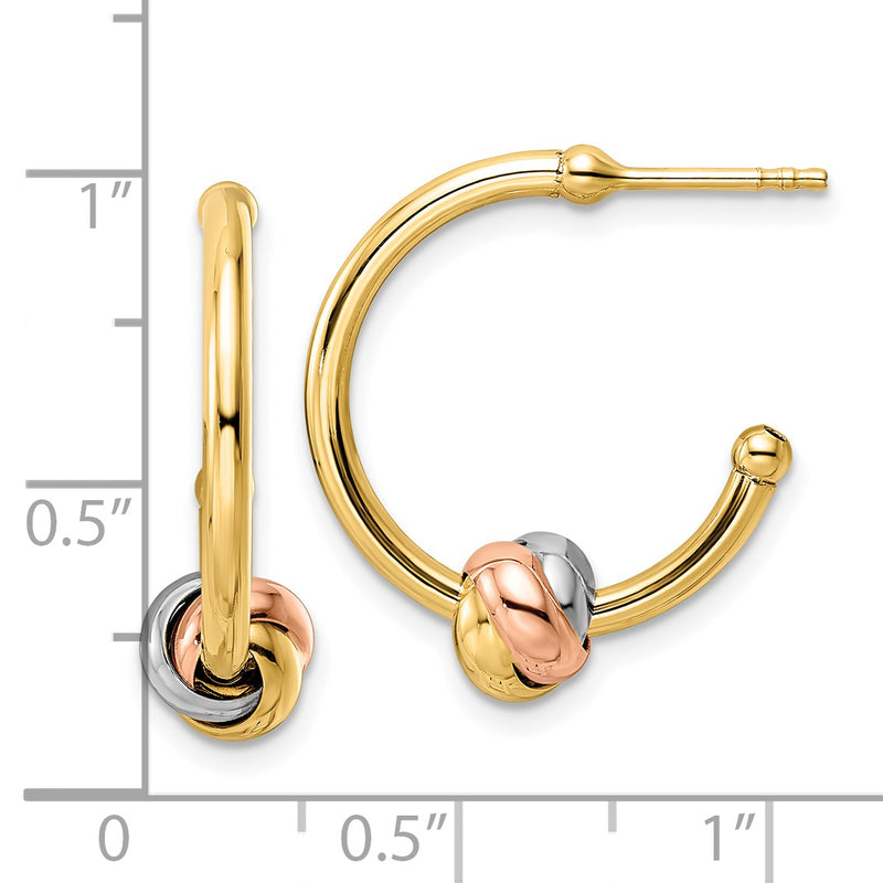 14k Tri-color Knot J-Hoop Earrings