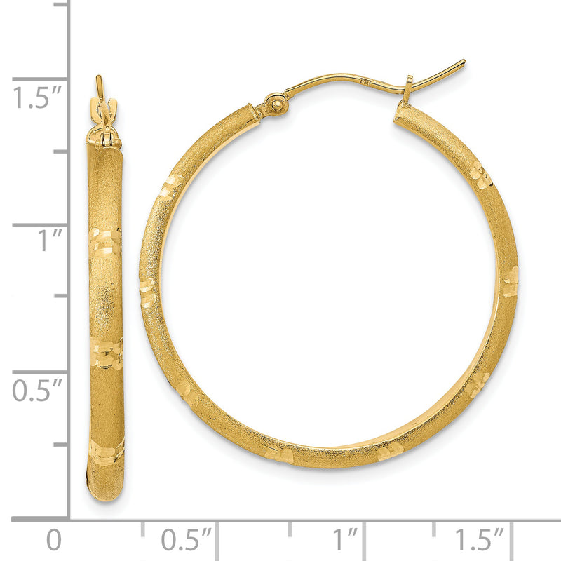 14K Polished and Satin Hoop Earrings