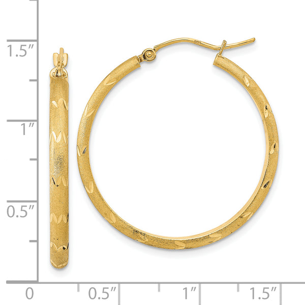 14K Polished and Satin Diamond-cut Hoop Earrings