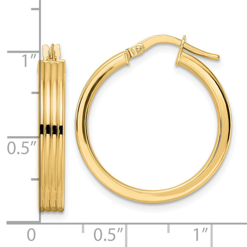 14K Polished Textured  Hoop Earring