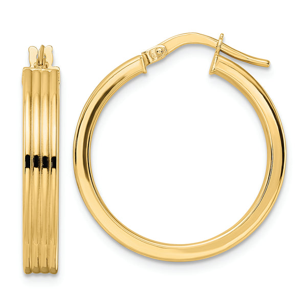 14K Polished Textured  Hoop Earring