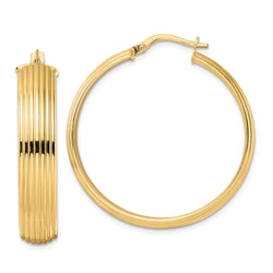 14K Polished  Textured Hoop Earrings